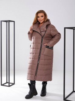 Жіноча куртка-пальто із плащової тканини колір мокко р.48/50 448425
