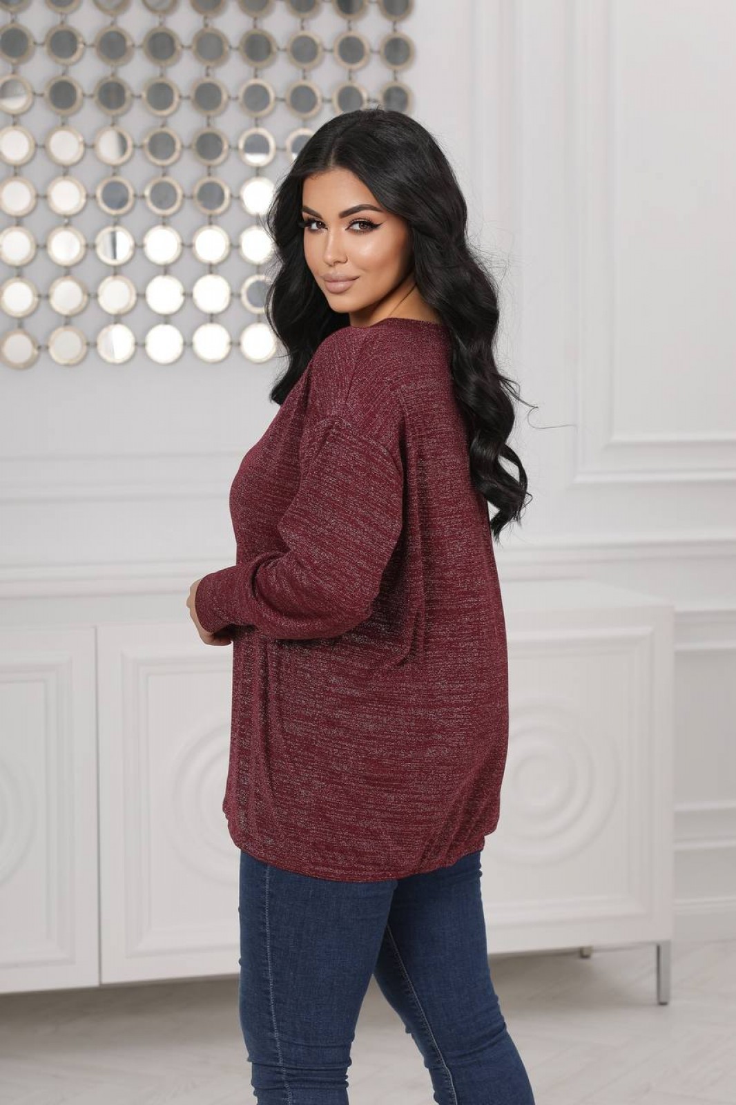 Жіноча блуза з V-подібним вирізом колір бордо р.54/56 446491