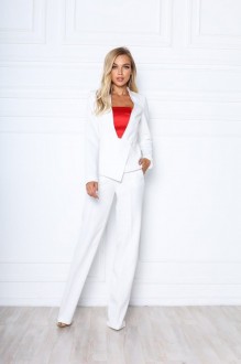 Жіночий брючний костюм асиметрія білого кольору на підкладці р.42 377008