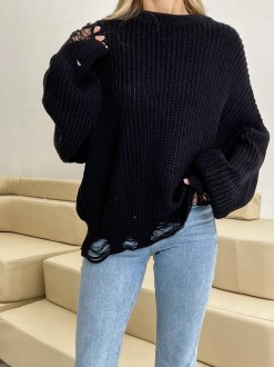 Жіночий светр з дірками чорного кольору р.42/46 407264