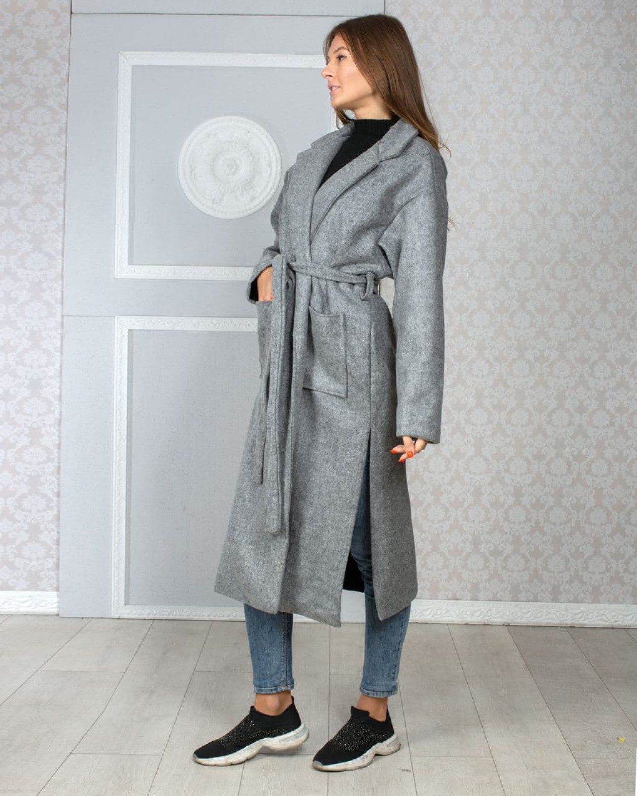 Жіноче пальто сірого кольору р.42/46 290326