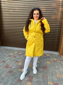Жіноче стьобане пальто до колін колір жовтий р.50/52 442906
