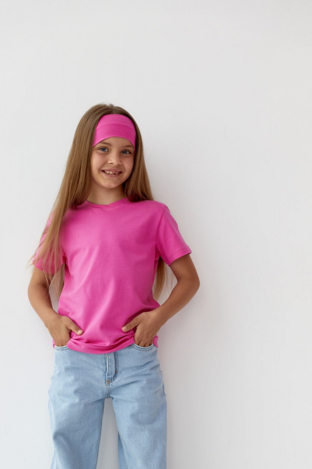Базова дитяча однотонна футболка колір рожевий р.152 441103