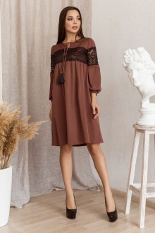 Жіноча сукня вільного крою з декоративними шнурками колір капучіно розмір р.44/46 384874