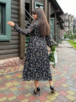 Жіноча сукня із шифону колір чорний принт ключі р.54/56 452352