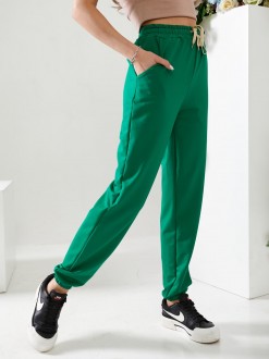Жіночі спортивні штани двонитка зеленого кольору  р.48 406179