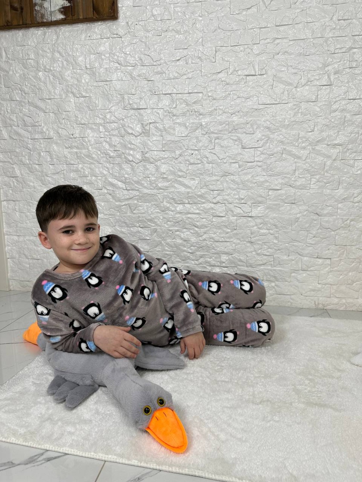 Дитяча піжама двійка колір капучино принт пінгвін р.128/134 446991