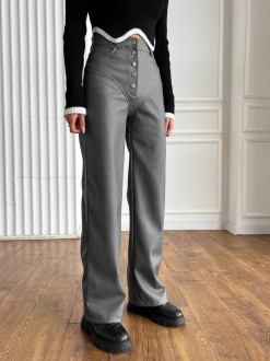 Жіночі штани з еко-шкіри колір сірий р.42 445244