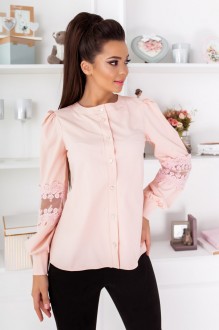 Жіноча блуза з рукавами з мереживом рожевого кольору р.56/58 380937