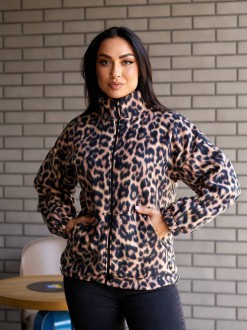 Жіноча кофта-куртка колір коричневий принт леопард р.46/50 443264