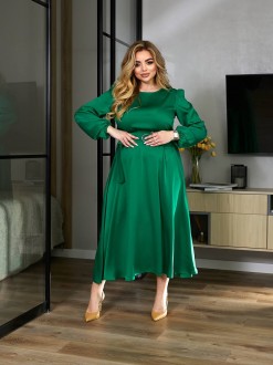 Жіноча сукня міді з шовку колір зелений р.50/52 459428