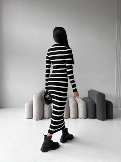 Жіноча сукня міді у смужку колір чорний-білий р.42/46 449384
