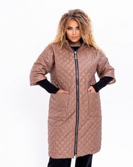 Жіноча куртка-пальто з плащової тканини колір капучино р.66 377546