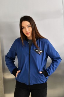 Жіноча куртка бомбер колір індиго р.48/50 450745