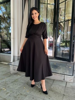 Жіноча сукня міді з креп-костюмки колір чорний р.48 444639