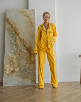 Жіноча піжама велюр Jeny на гудзиках колір жовтий р.XL 443802