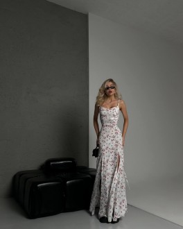 Жіноча максі сукня із софту колір білий р.42/44 453157