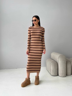 Жіноча сукня міді у смужку колір кемел-коричневий р.42/46 449393