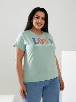 Жіноча футболка LOVE колір м'ятний р.56/58 432479