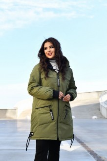 Жіноча куртка-пальто із плащової тканини колір хакі р.56/58 445958
