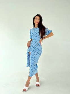 Жіноча сукня із софту міді колір блакитний р.42/44 451053