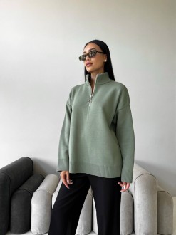 Жіночий светр із блискавкою із жаккардової в'язки колір оливковий р.42/46 441550
