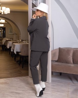 Жіночий костюм брюки та піджак колір сірий графіт р.58/60 450459