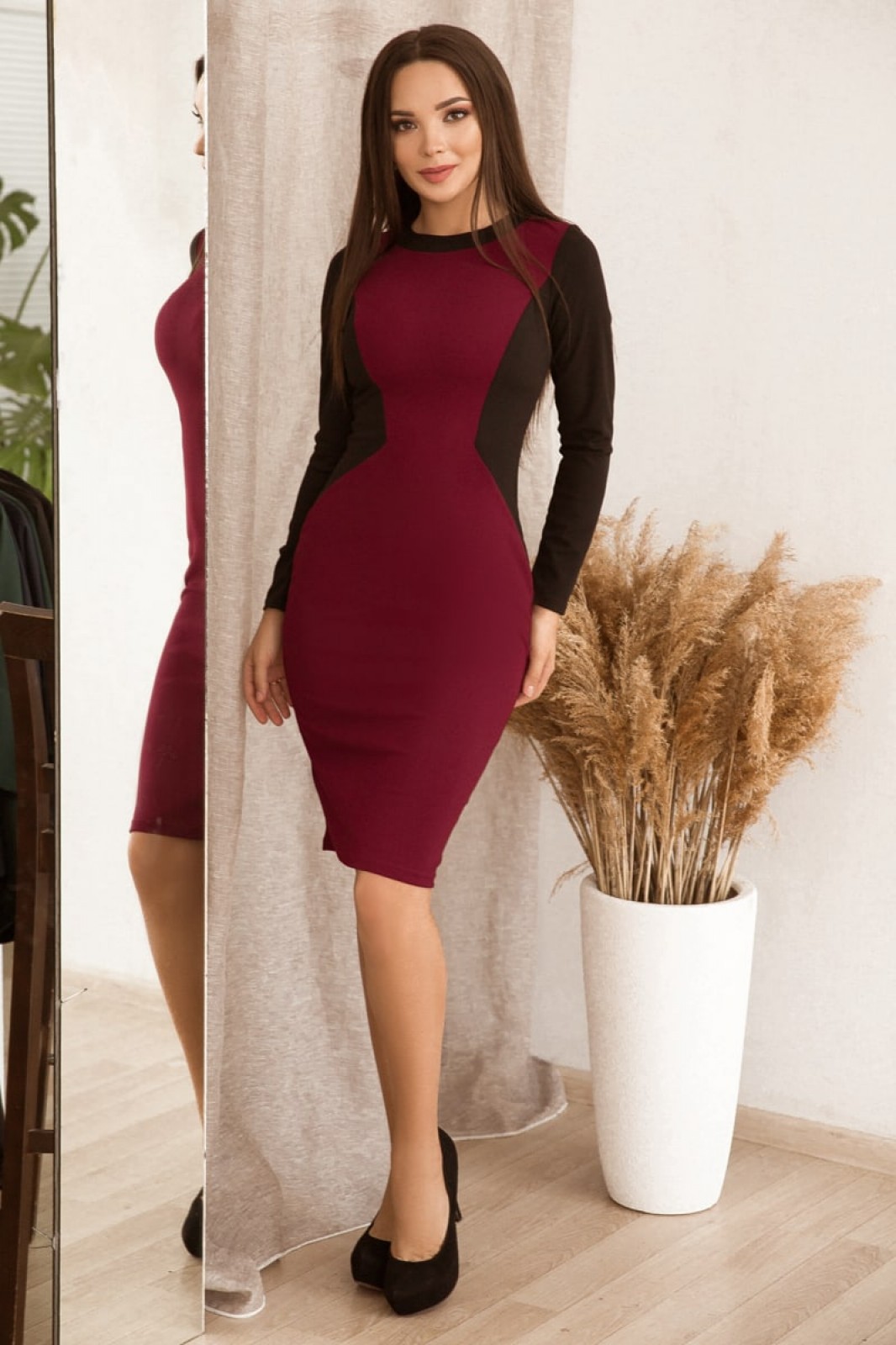 Жіноча сукня колір марсал з чорним р.48/50 376366