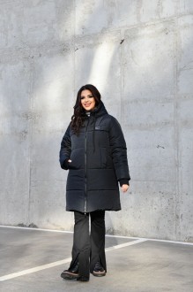 Жіноча куртка-пальто із плащової тканини колір чорний р.56/58 448392