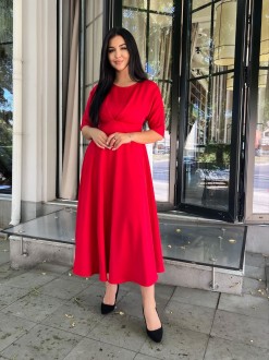 Жіноча сукня міді з креп-костюмки колір червоний р.54 444714