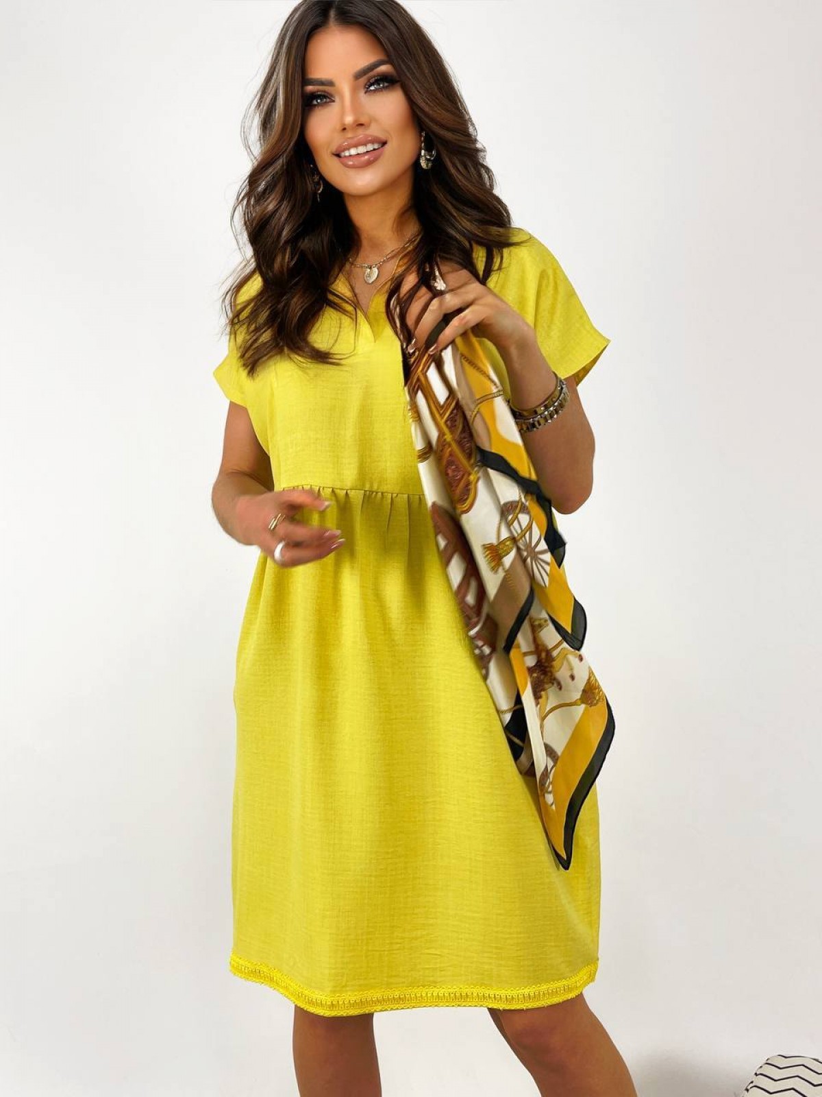Жіноча лляна сукня жовтого кольору р.54/56 381620