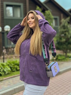 Жіноча вельветова куртка колір фіолетовий р.54/58 431412