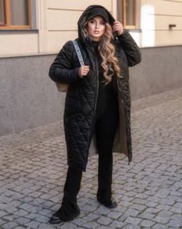 Жіноче зимове пальто чорний ромб розмір 58/60 386145