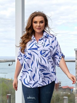 Жіноча блуза із софту колір електрик р.50/52 455767