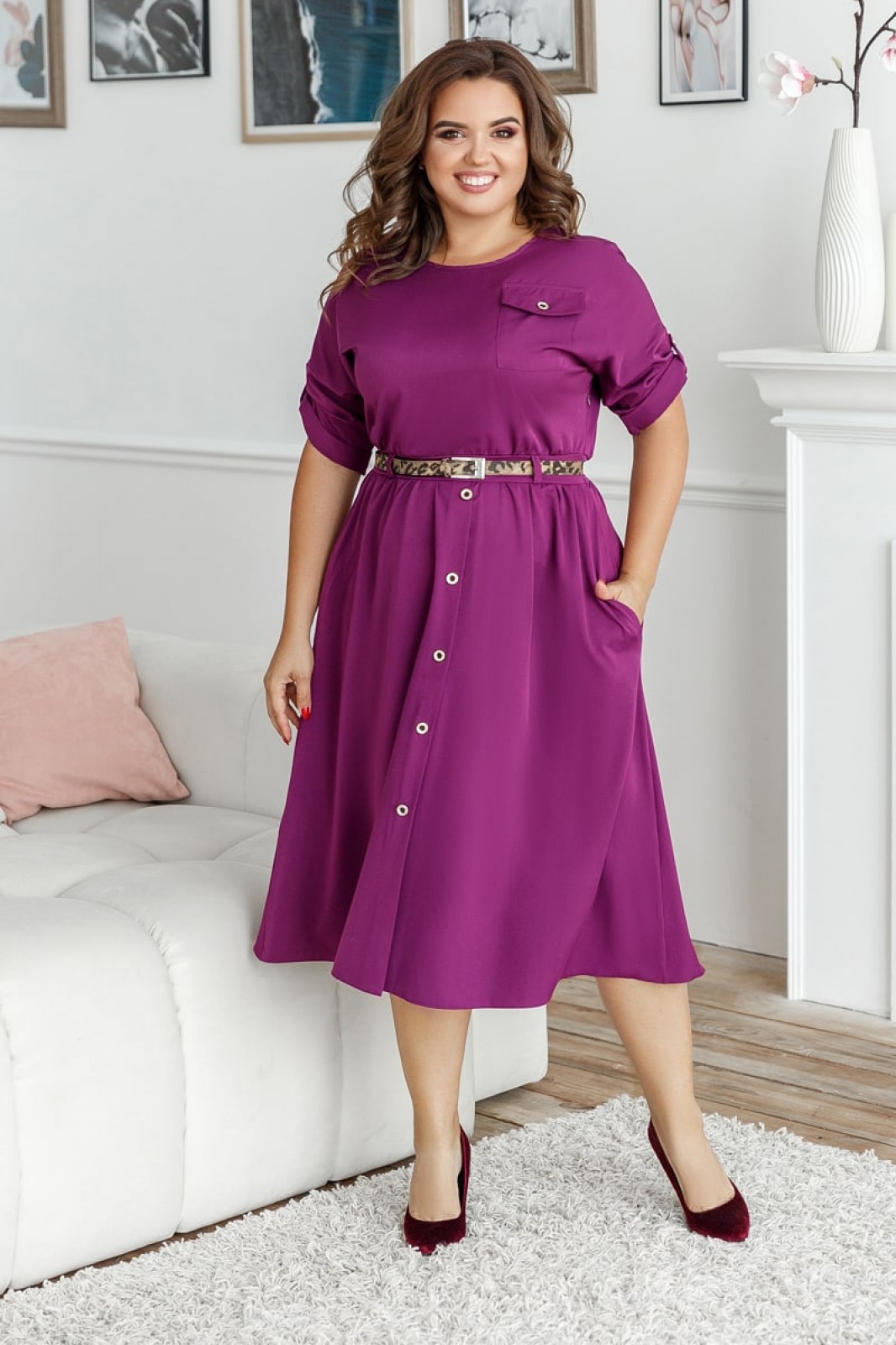 Жіноча сукня міді фіолетового кольору розмір  р.48/50 374437