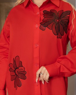 Жіноча сорочка з котону колір червоний р.48/50 450351