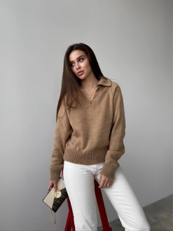 Жіночий светр-поло колір кемел р.42/46 450416