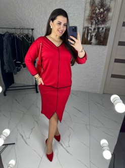 Жіночий костюм двійка зі спідницею колір червоний р.62/64 451624