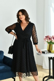 Жіноча сукня на запах в горошок колір чорний р.56/58 443897