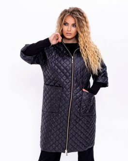 Жіноча куртка-пальто із плащової тканини чорного кольору р.52 377543