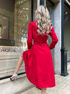 Жіноча сукня із вельвету з поясом колір червоний р.46/48 446322