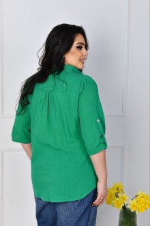 Жіноча льняна сорочка зеленого кольору р.54 420904