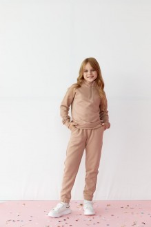 Дитячий костюм худі та джогери для дівчинки колір мокко р.164 438777