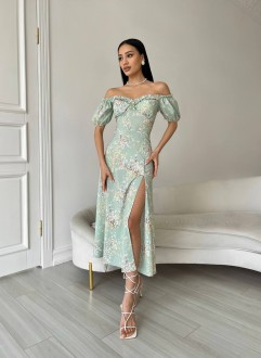Жіноча літня сукня міді колір оливковий р.44 437214