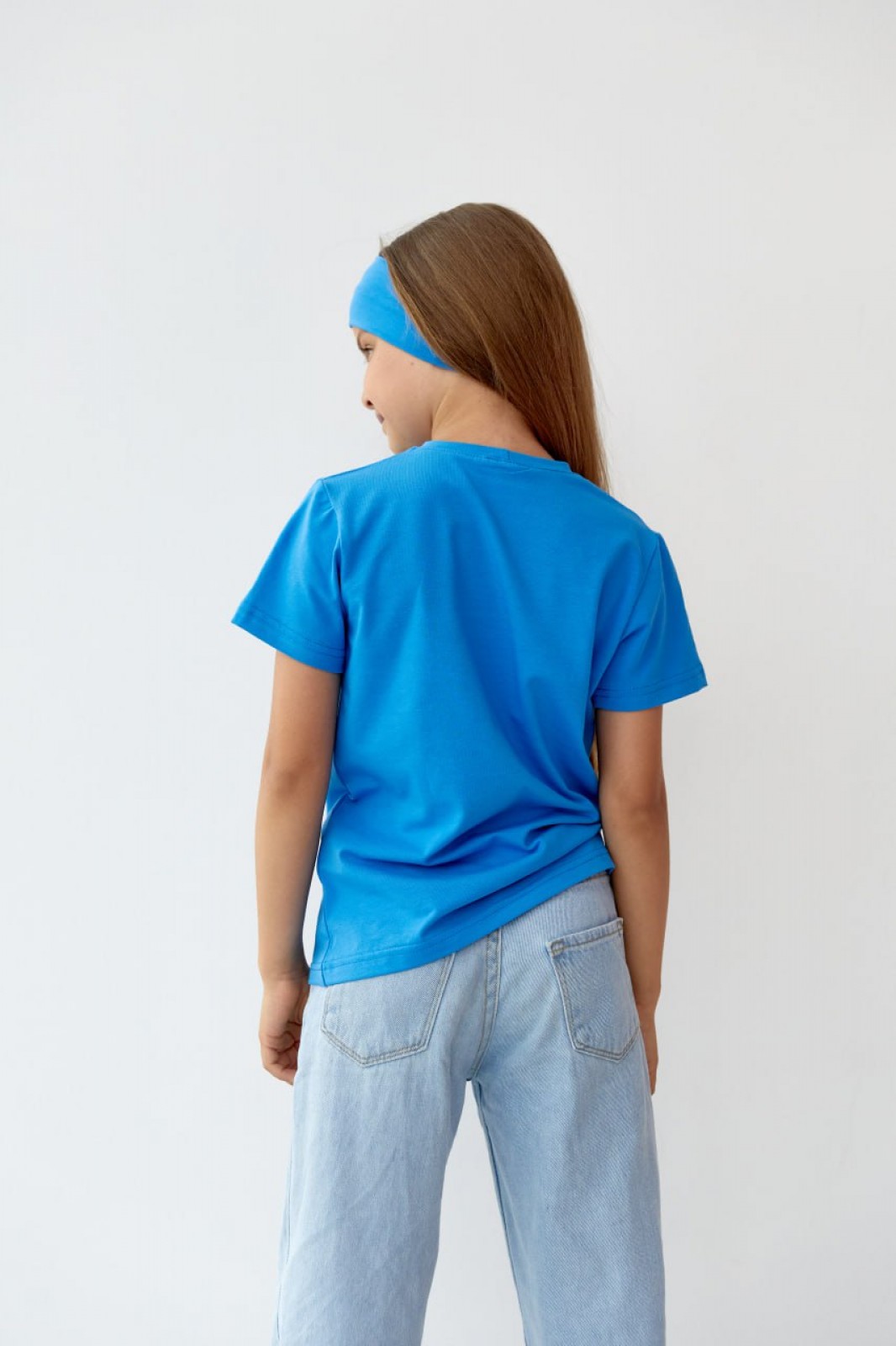 Базова дитяча однотонна футболка колір блакитний р.164 441125