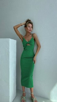 Жіноча приталена сукня міді колір зелений р.46/48 455674