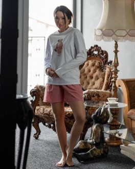 Жіноча піжама із шортами «Teddy» колір рожевий р.L 453335