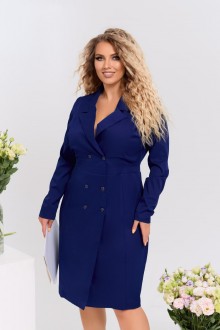 Жіноча двобортна класична сукня-піджак із костюмної тканини синього кольору р.48/50  374400