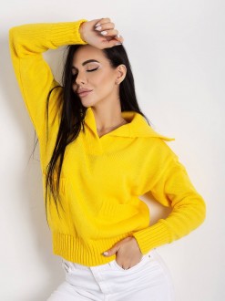 Жіночий светр із двома кишенями жовтого кольору р.42/46 405081