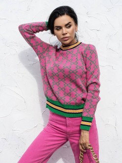 Жіночий светр із бавовни рожевого кольору з візерунком р.42/46 405079
